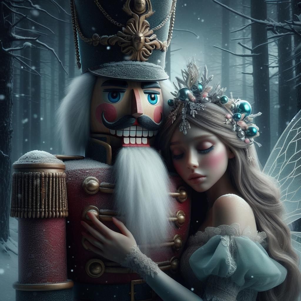 Nutcracker and Sugar Plum Fairy in Snowy Woods