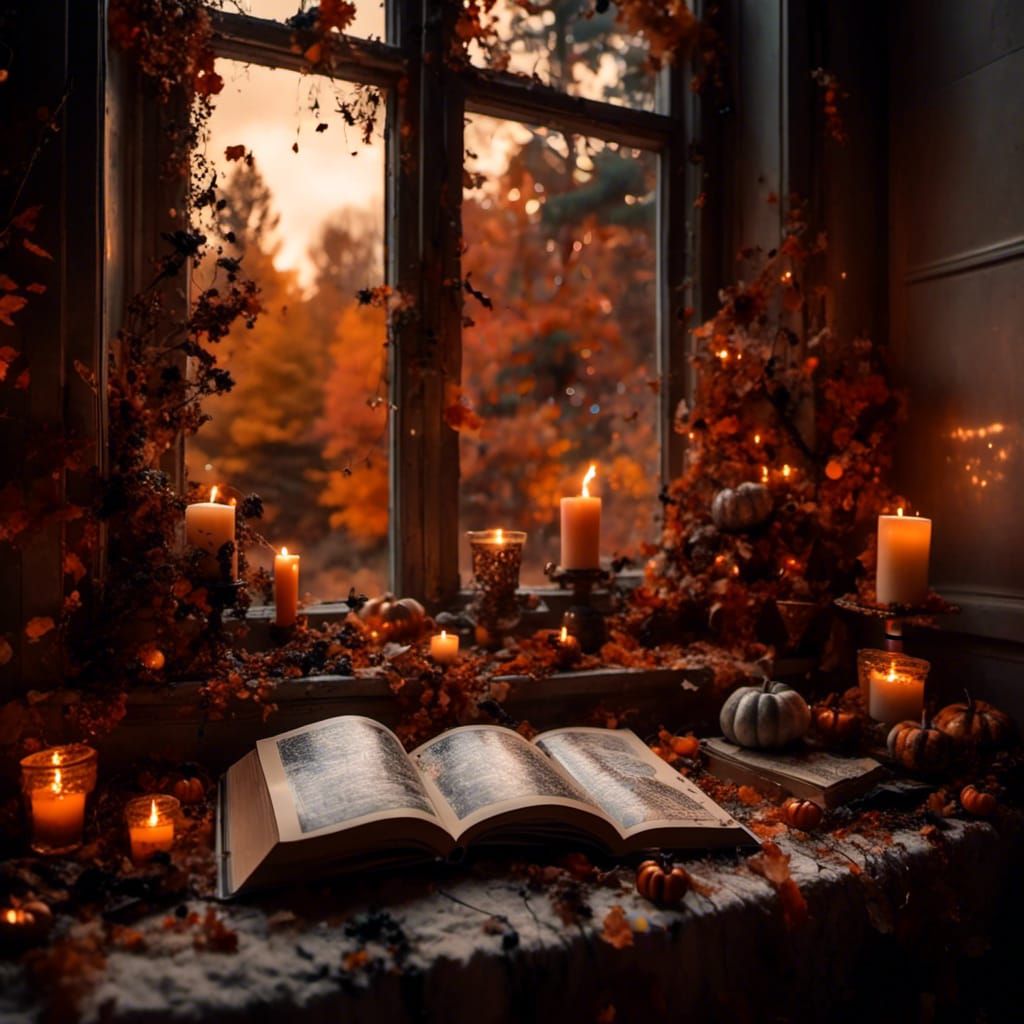 Halloween Reading Nook with Autumnal View