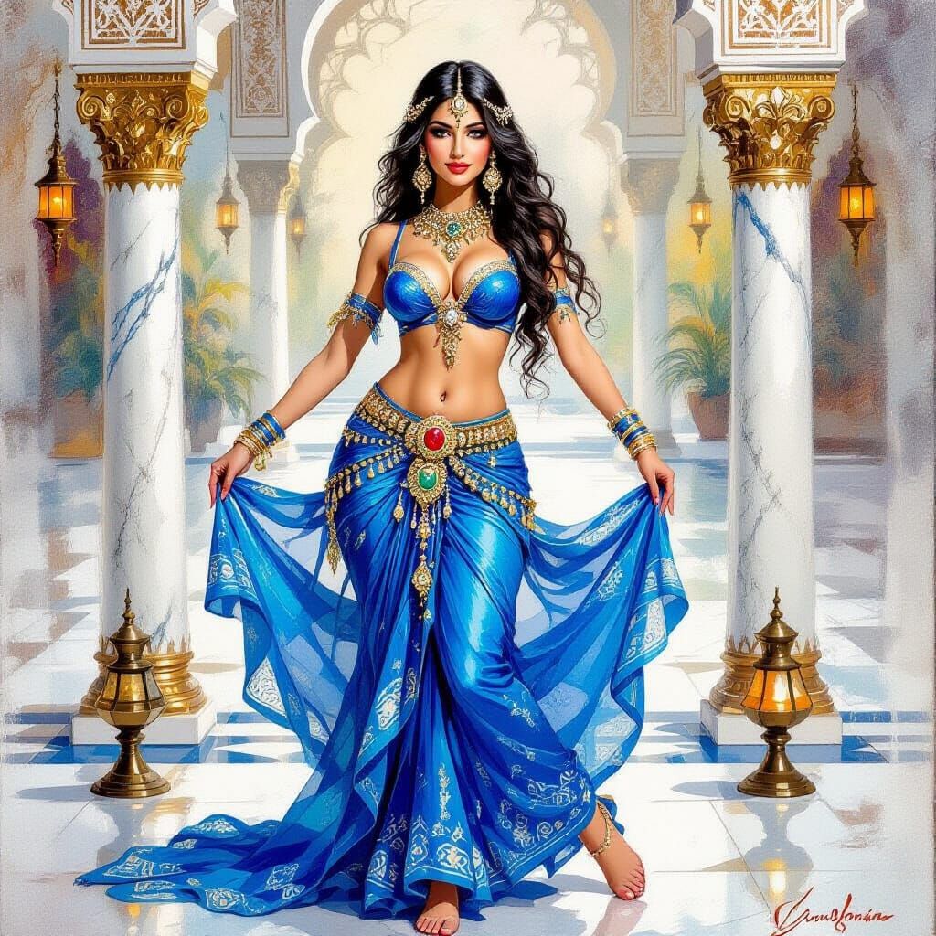 Oriental Belly Dancer in Gouache Style
