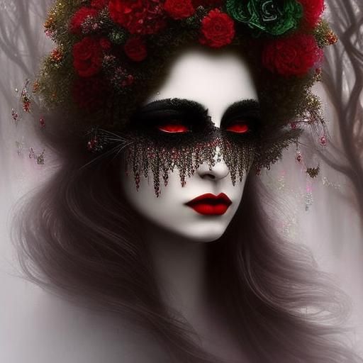 Ethereal Gypsy Woman in Rococo-Horrorcore Style