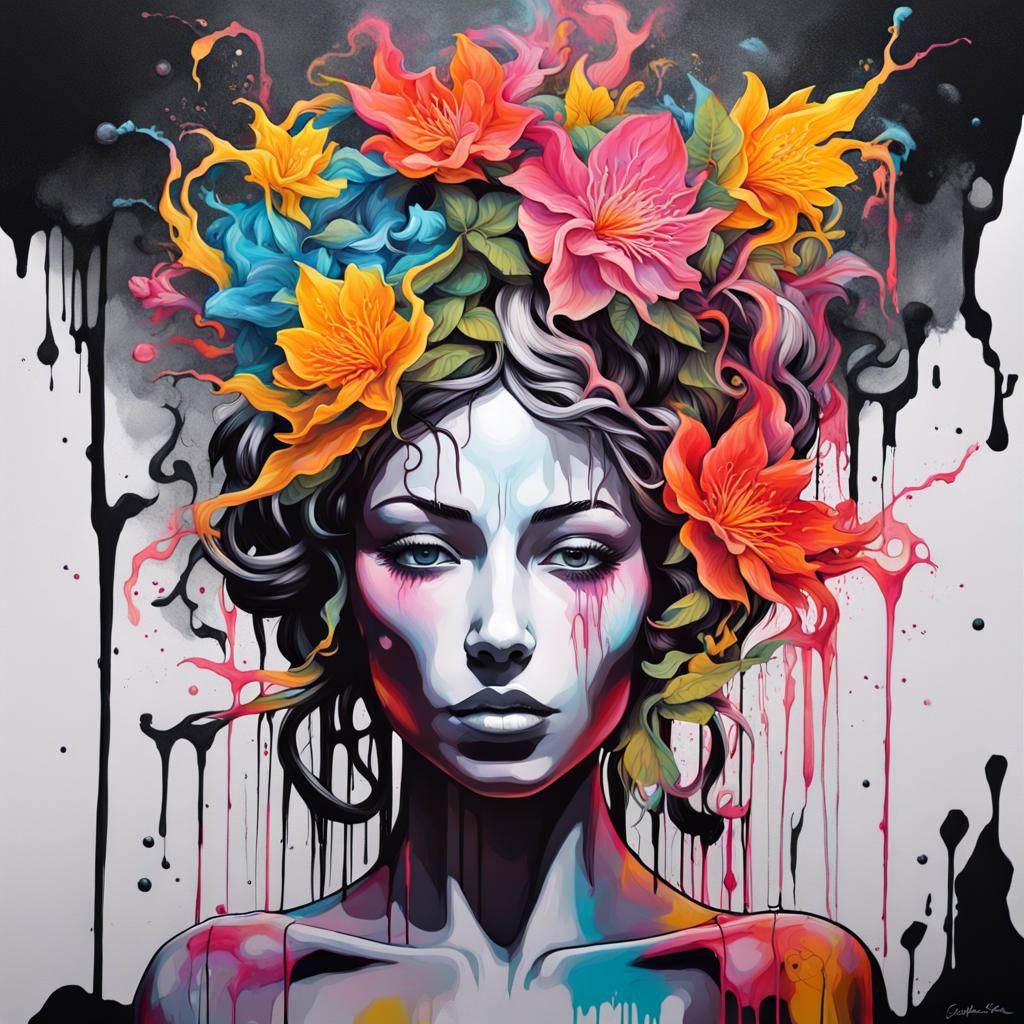 Honeysuckle Goddess in Graffiti Splash Art Style