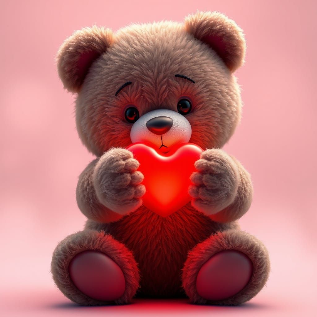 Cuddly Valentine's Day Bear with Glowing Heart