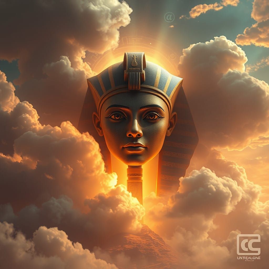 Goddess Osiris Ascends in Egyptian Desert Sky