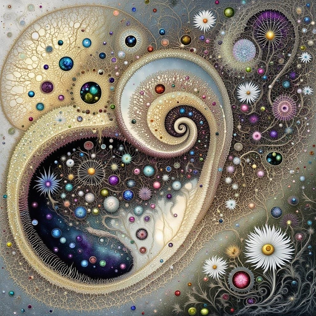 Intricate Root Collage in Impasto Style