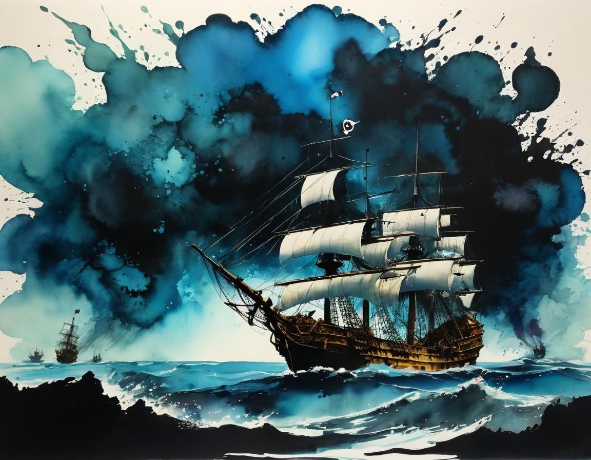 Galleon, Pirates Attack, Surreal Shadows, Splatter Alcohol I...