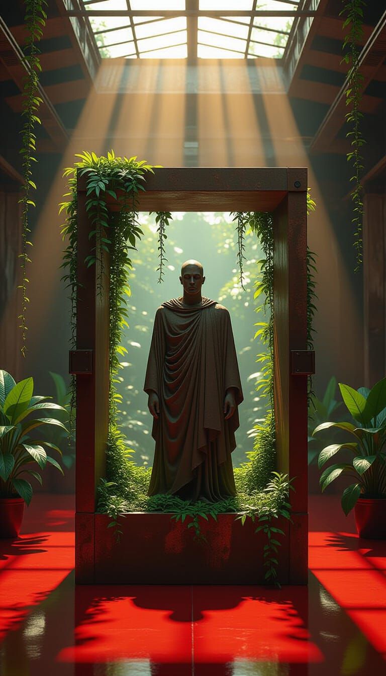 Mystical Figure in Industrial Rainforest