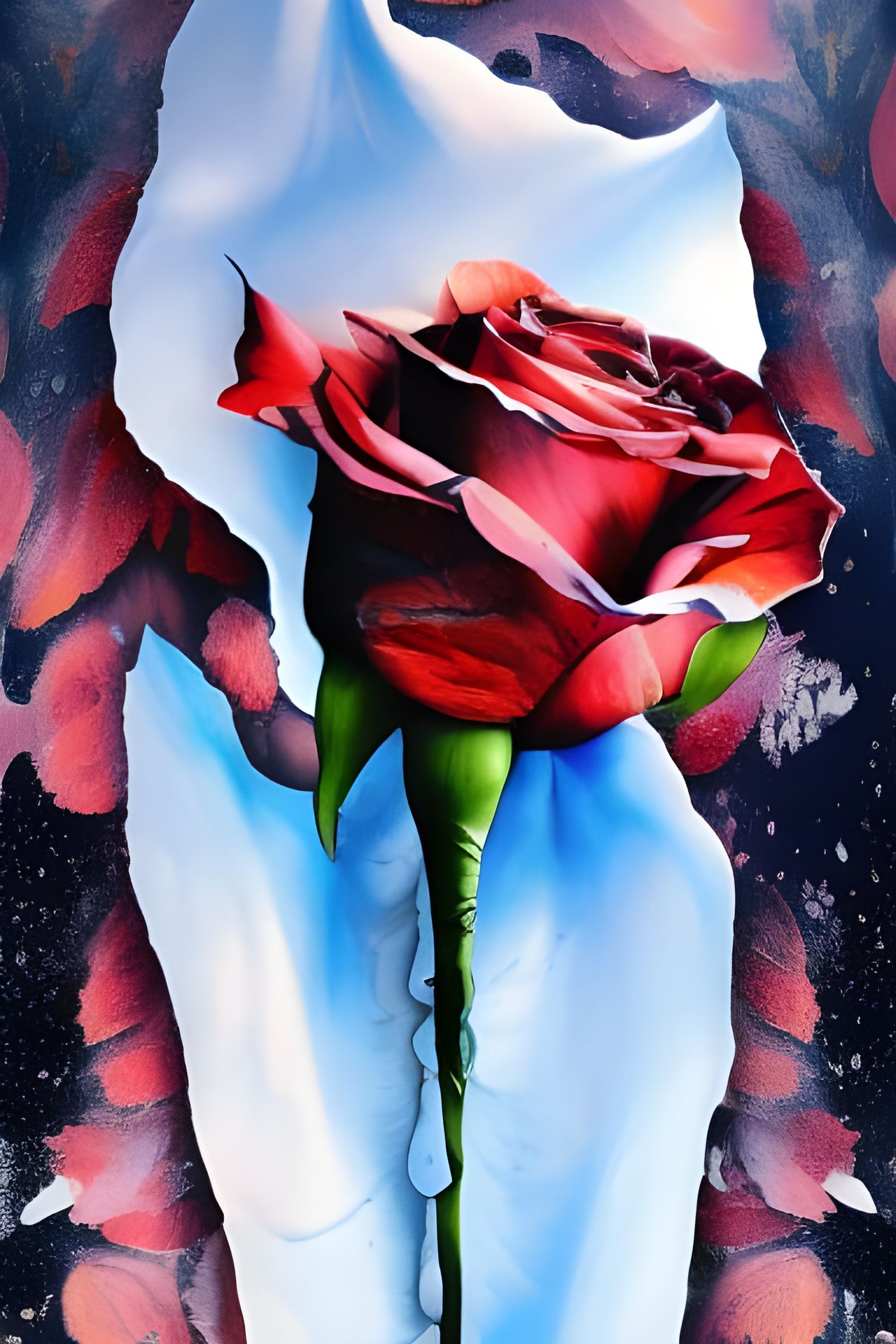 Iced Red Rose: Hyperdetailed Gouache Illustration
