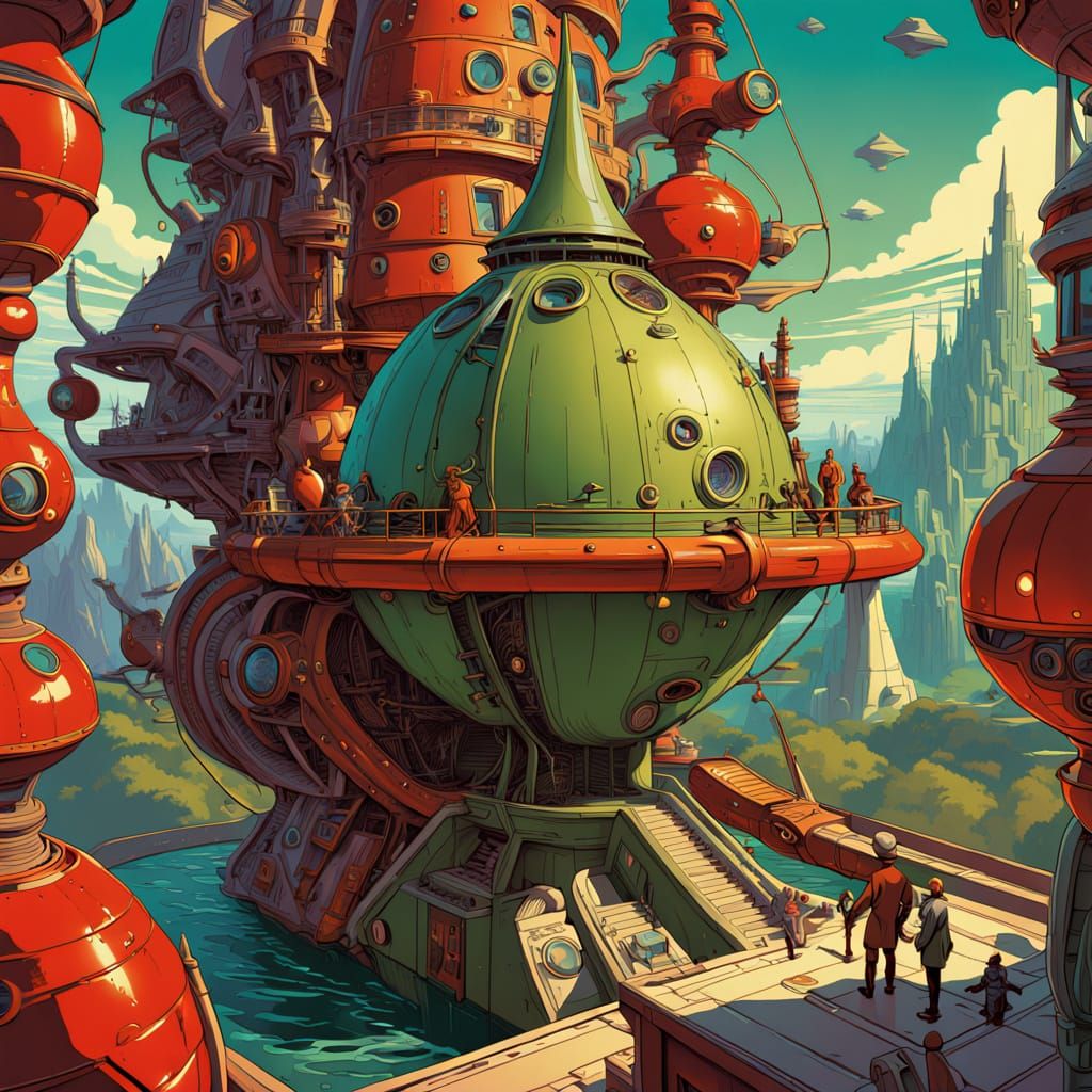 Vibrant Retro-Futuristic Goblin Lab Scene