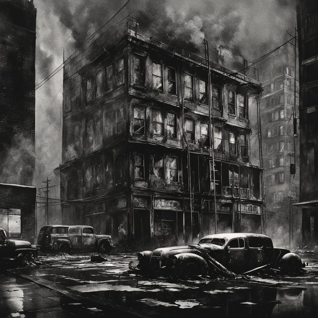 Punk Model in Urban Ruin, Film Noir Style