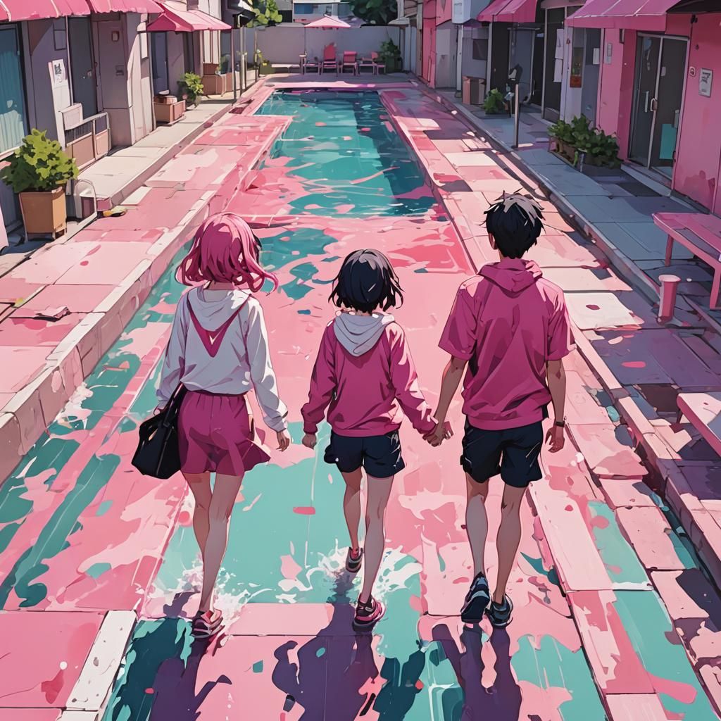 Anime Girl Rescue Near Swimming Pool