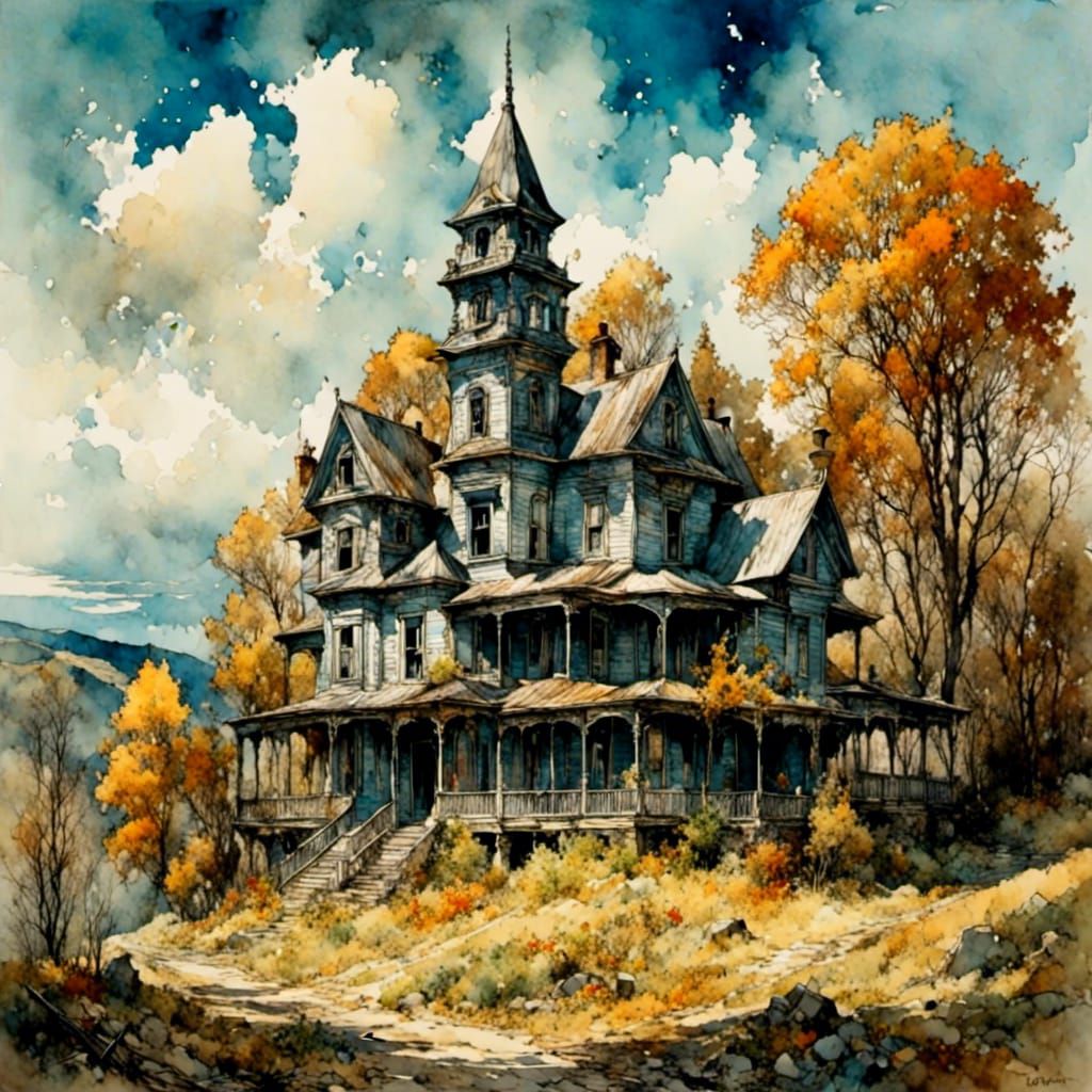 Kentucky Hills in Southern Gothic Watercolor Style