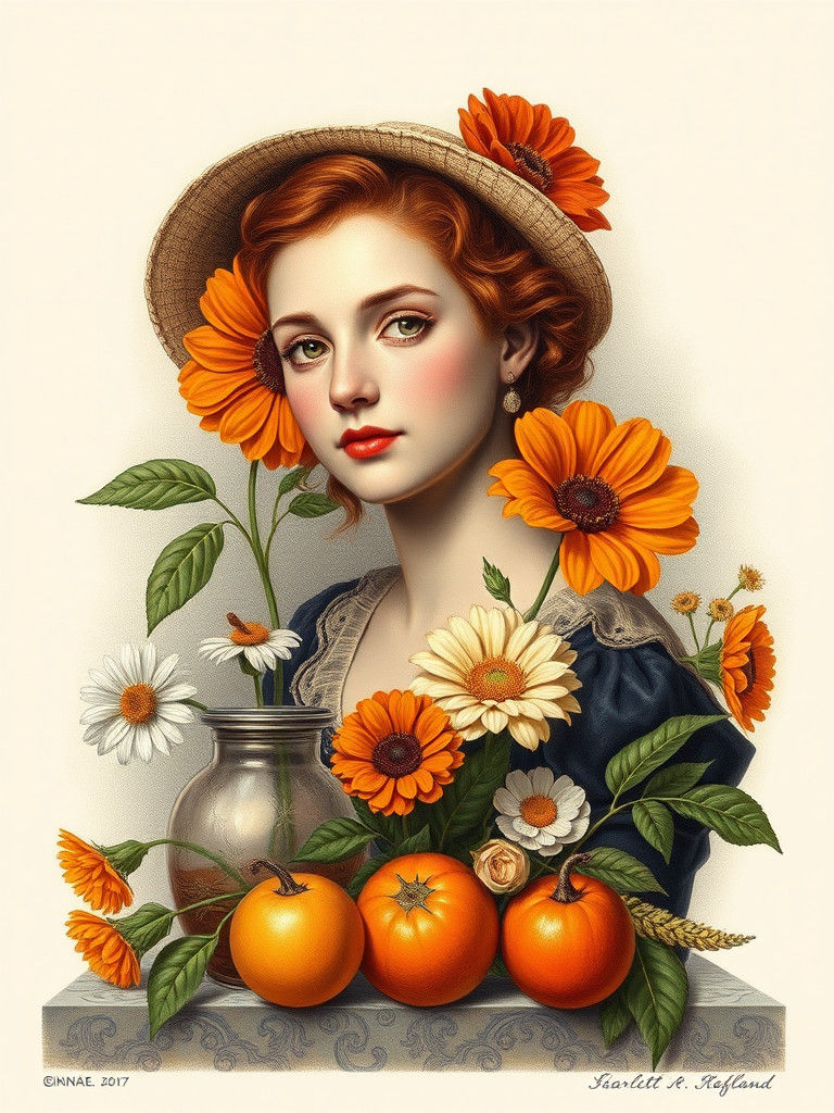 Hyperrealistic Still Life Portrait in Vivid Floral Style