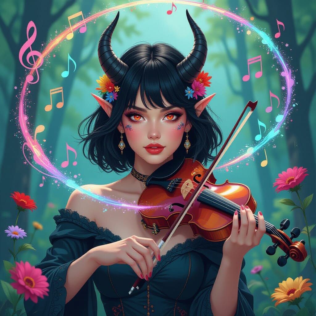 Enchantress Conducting Orchestra of Colors in Poster Art Sty...