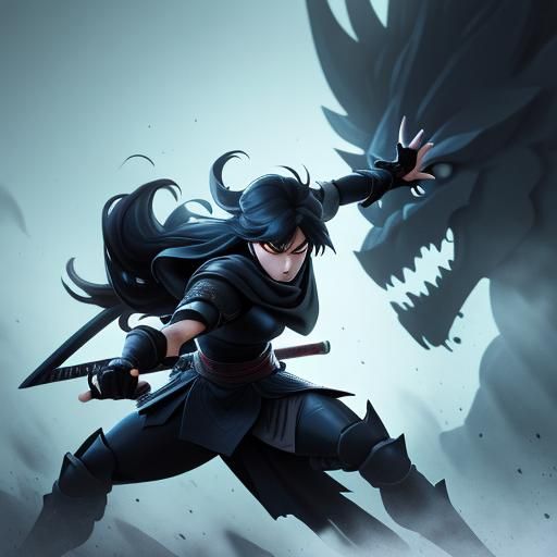 Warrior Princess Slaying Monster in Anime Style