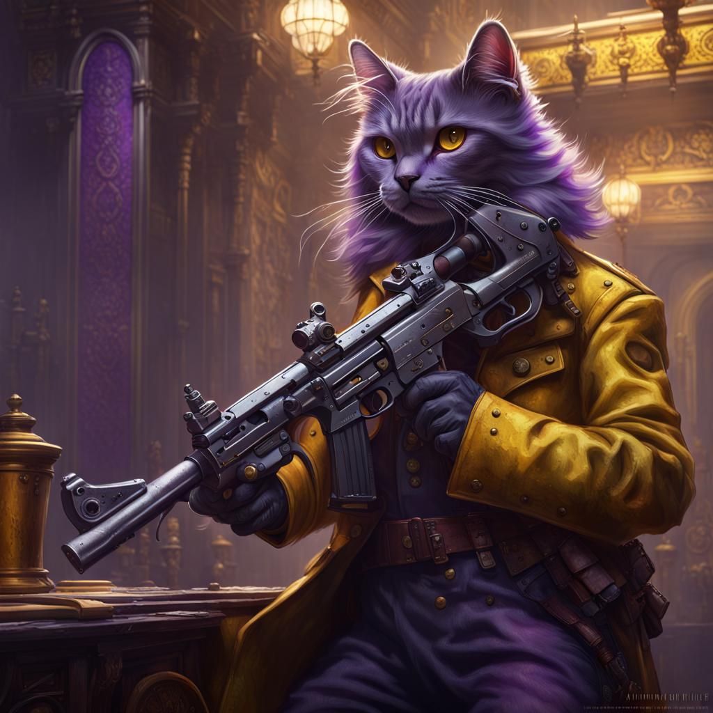 Cat Inspector with .44 Gun, Dark Fantasy Art