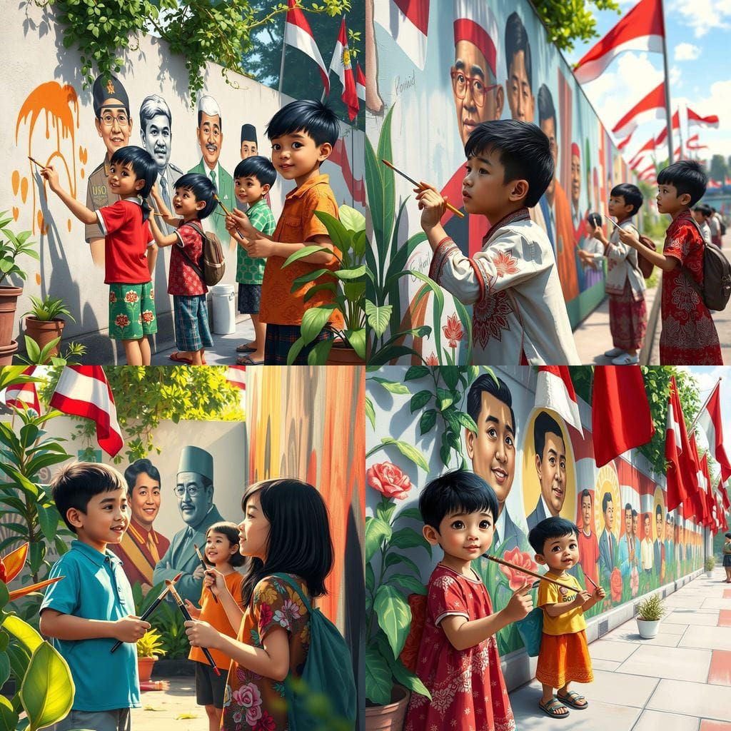 Indonesian Children Celebrate Independence Day With Mural Ar...