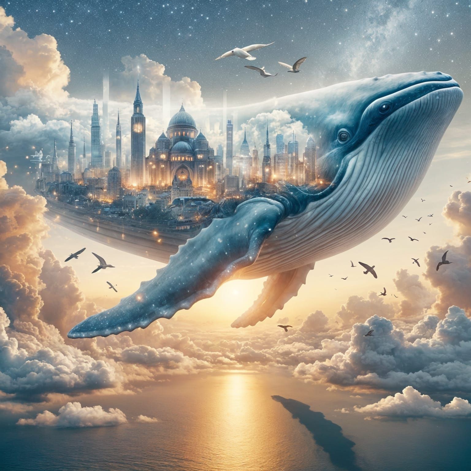 Surreal Whale City Floating in the Sky