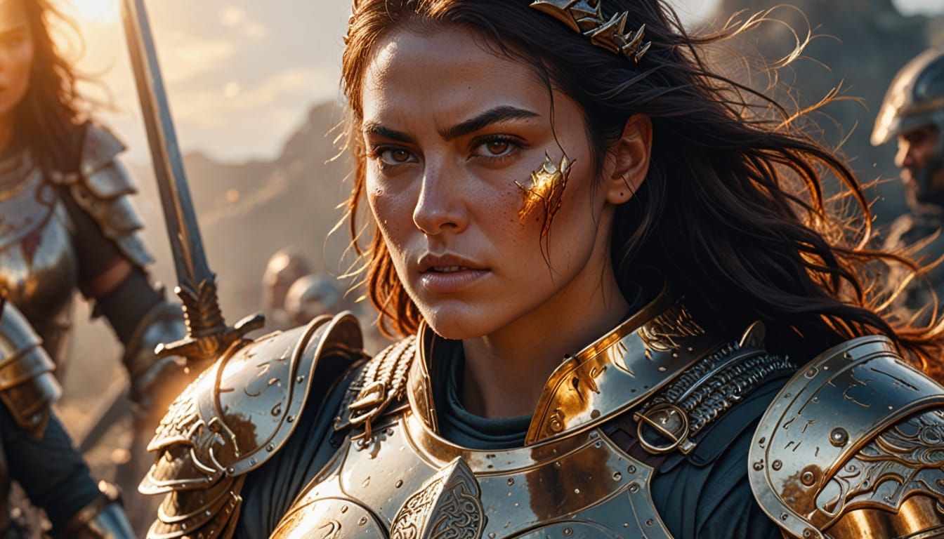 Epic Warrior Woman in Battle: Digital Art