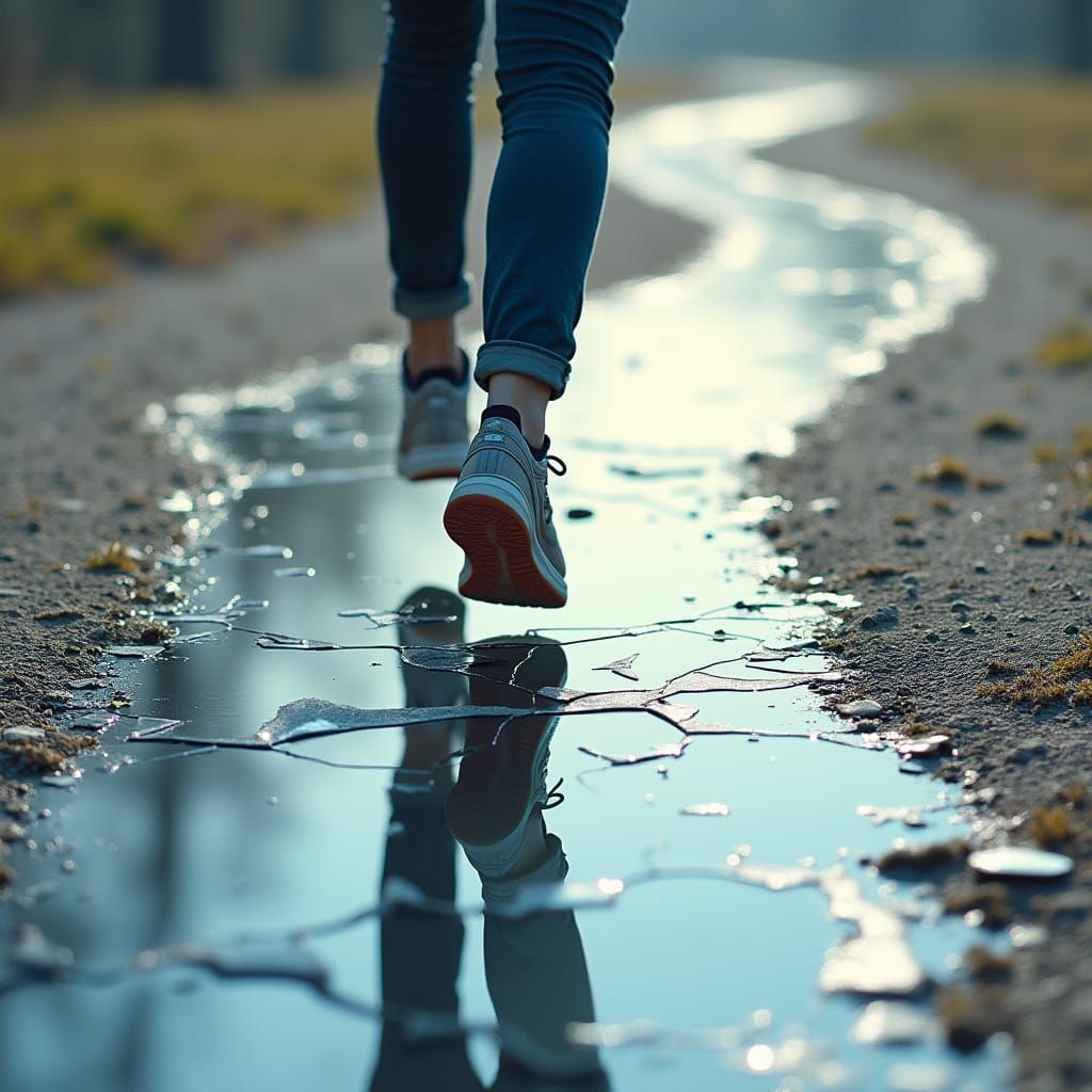 Runner Shatters Mirrors with Each Step in a Surreal, Dreamli...