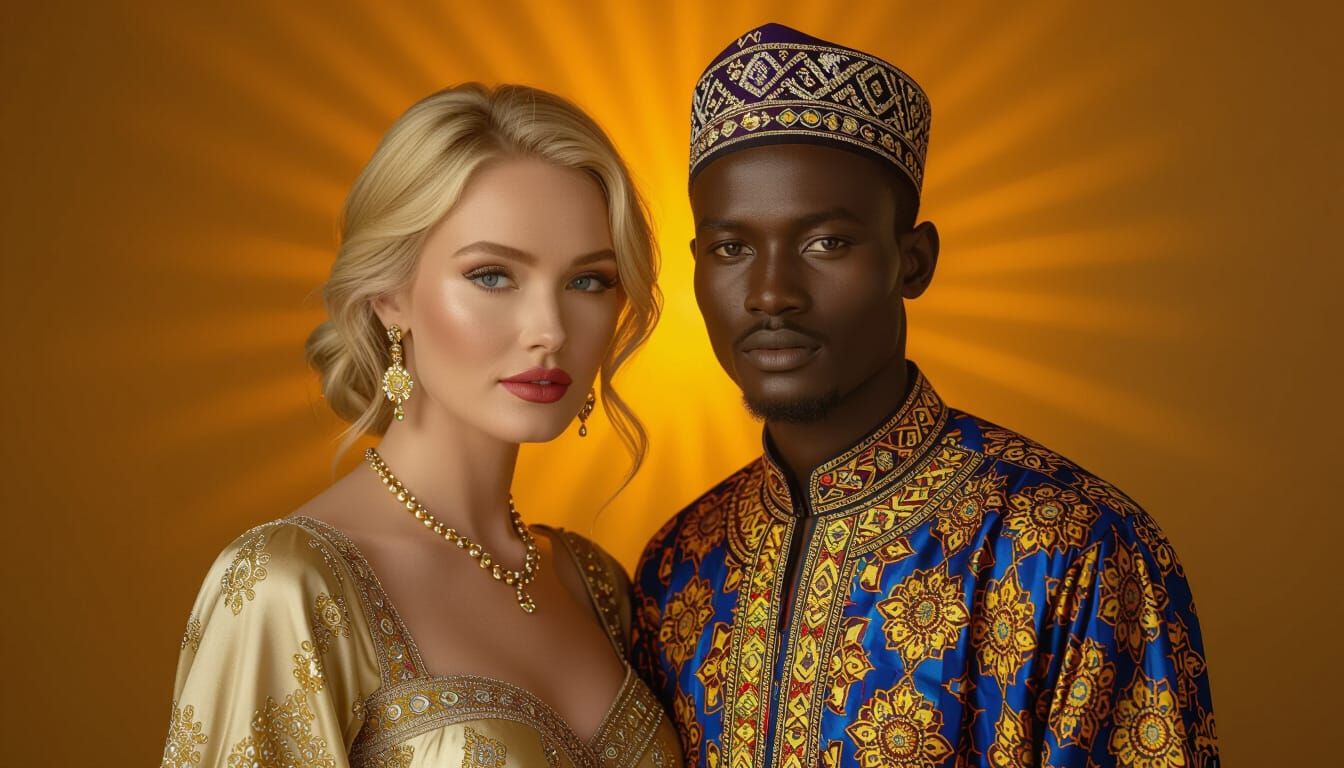 Elegant Couple in Rembrandt Lighting, Hockney Colors