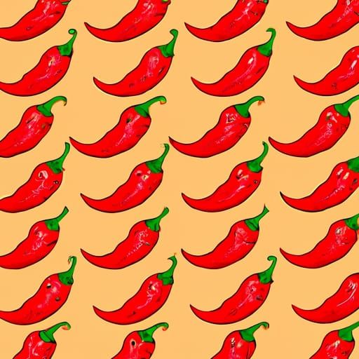 Seamless Chili Pepper Pattern on Red Background