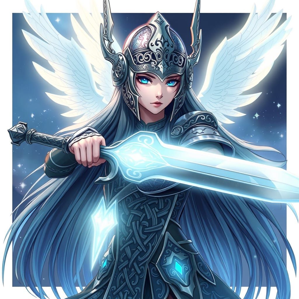 Radiant Valkyrie Warrior in Celtic Armor, Illuminated by Div...