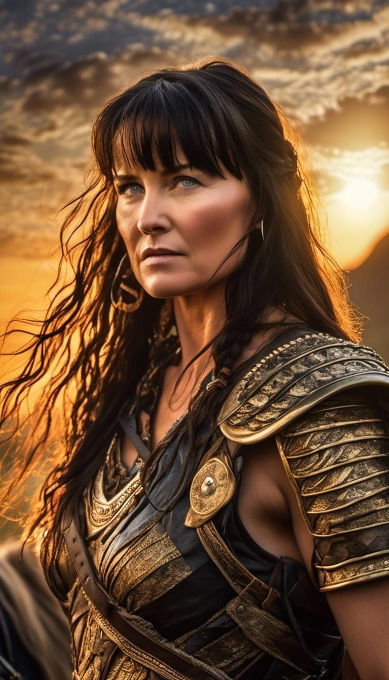Xena Warrior Princess in Hyperrealistic Golden Hour Portrait