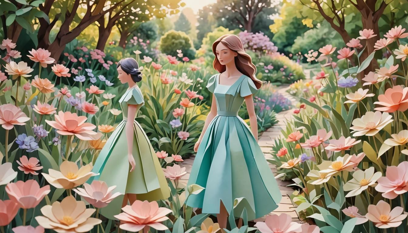 Watercolor Papercraft: Woman in Flower Garden