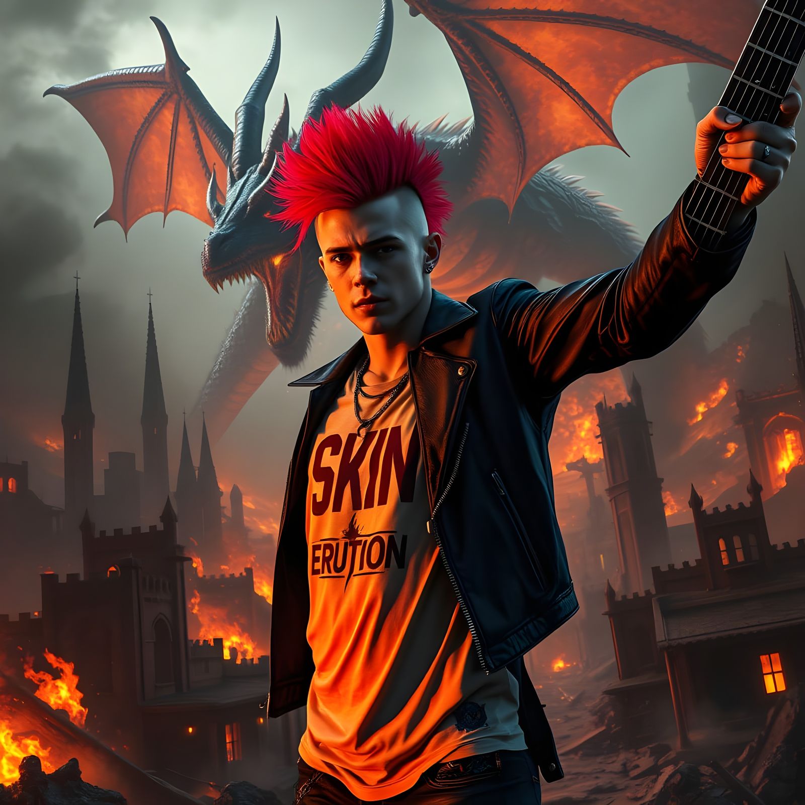 Cyberpunk Punk God Rises with Electric Guitar