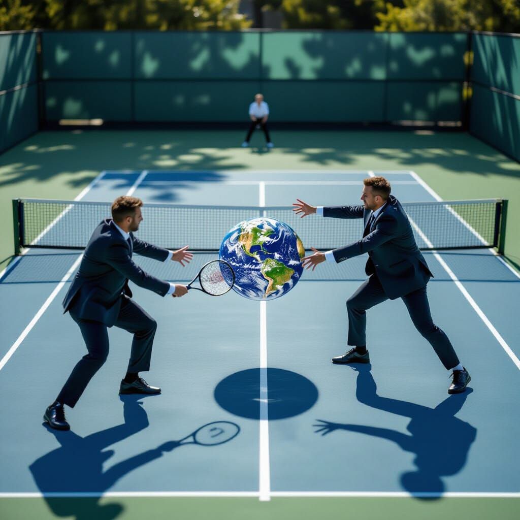 Tennis Court Advertising Photo with Business Suit Players