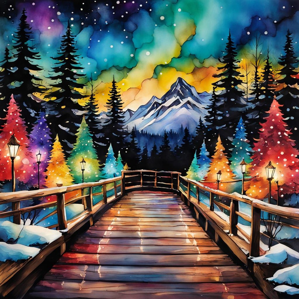 Vibrant Christmas Lights in Watercolor-Inspired Alcohol Ink....