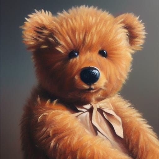 Fuzzy Teddy Bear in Oil Painting Style