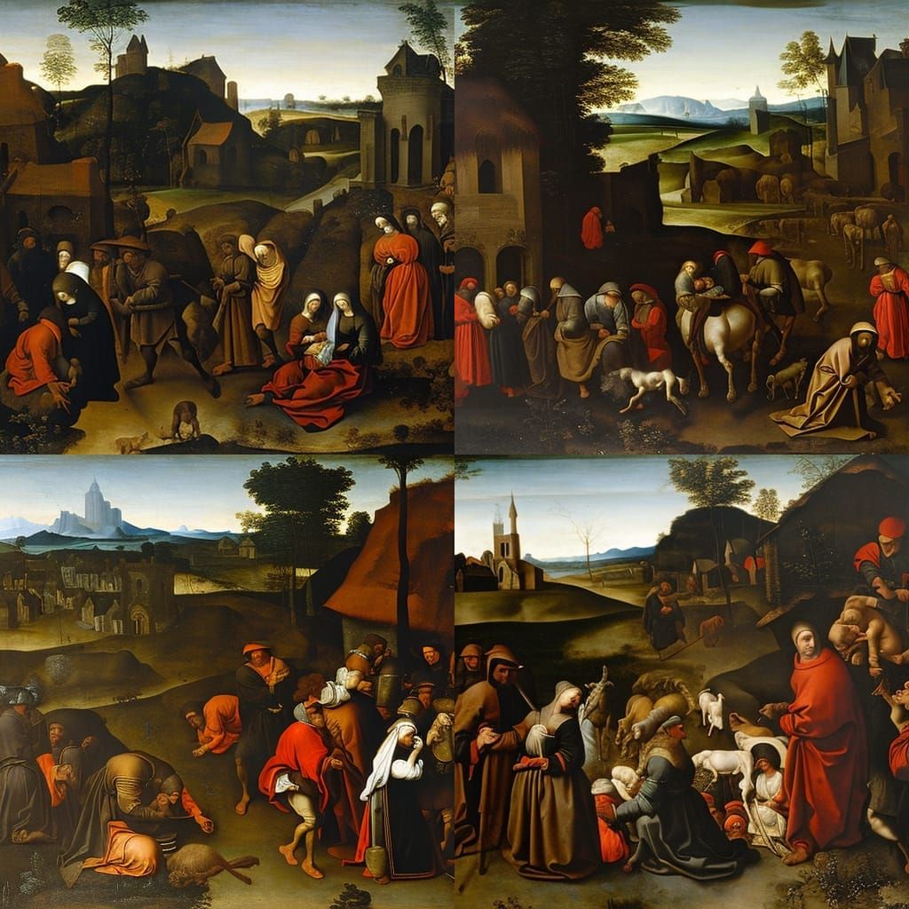 Plague-Stricken Village: Renaissance Oil Painting