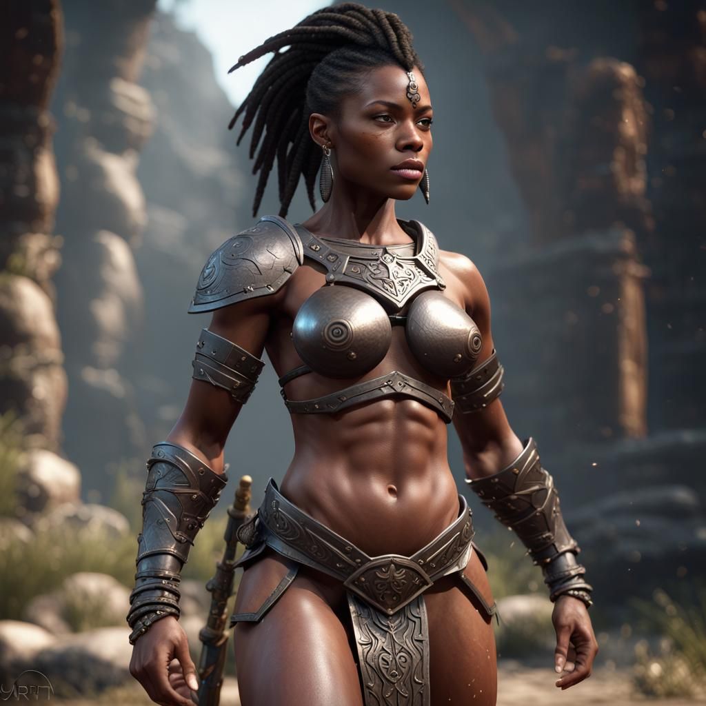 Epic Unclad Female Warrior in 3D Game Style