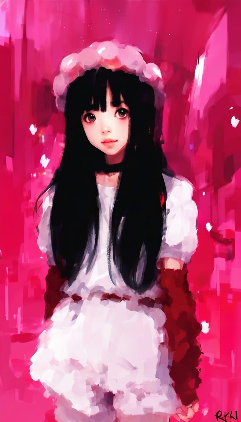 Whimsical Impressionist Portrait with Anime-Inspired Eyes