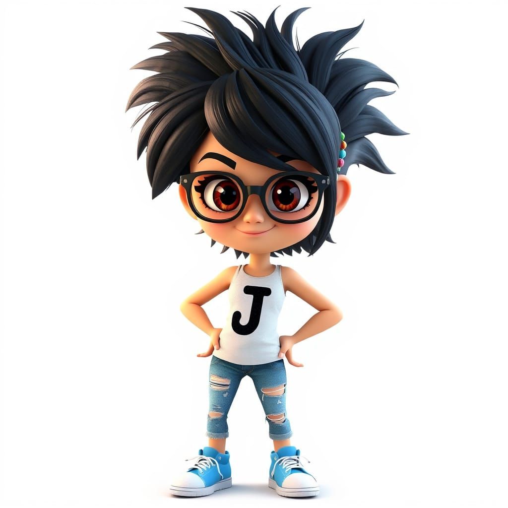Cartoon Girl with Playful Smirk in Pixar-Style 3D