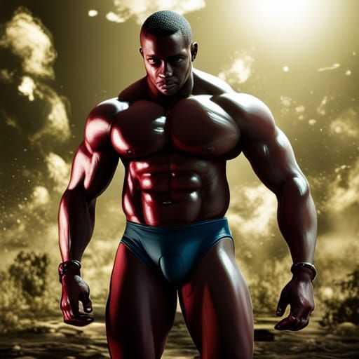 Oiled Darkskin Bodybuilder in Detailed Matte Painting