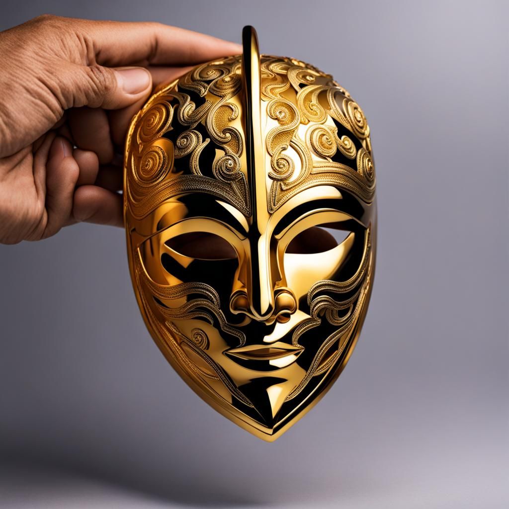 Golden Mask Held in Mysterious Hand