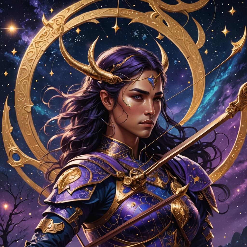 Sagittarius Archer in Starry Night Art Nouveau Style