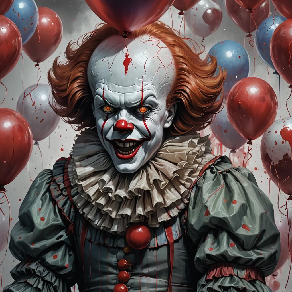 Scary Pennywise Portrait with Blood Balloons