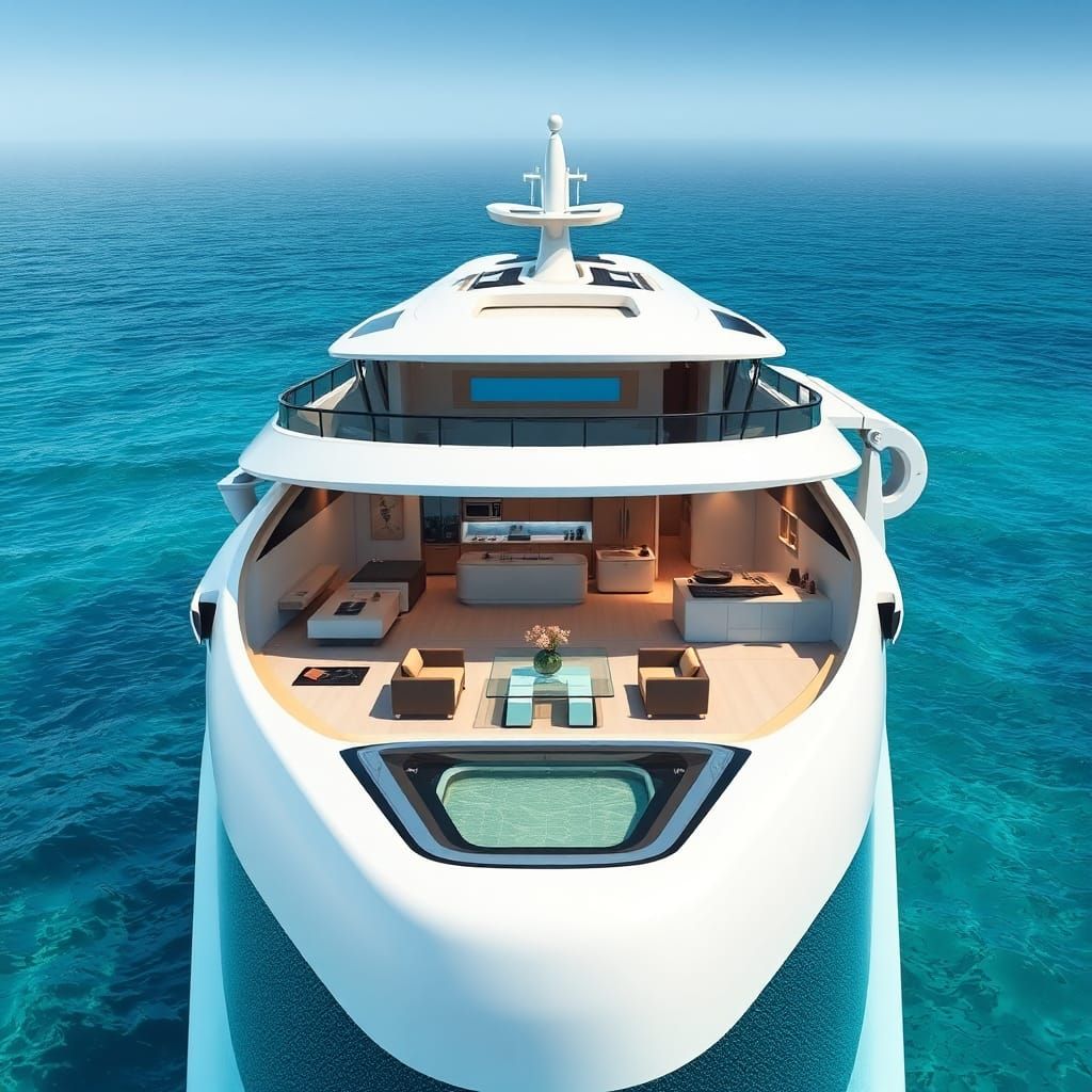 Sleek Luxury Yacht with Open Sun Deck in Matte Painting Styl...