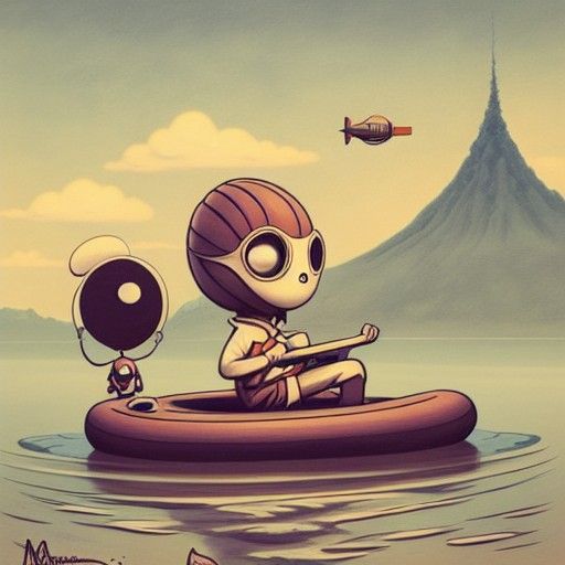 Oregon Lake Rocket Launch: Steampunk Digital Illustration