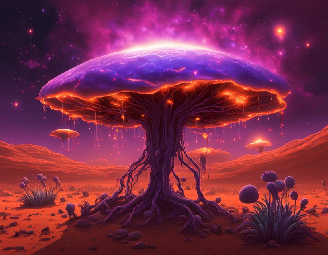 Surreal Martian Bloom Illuminates Cosmic Storm