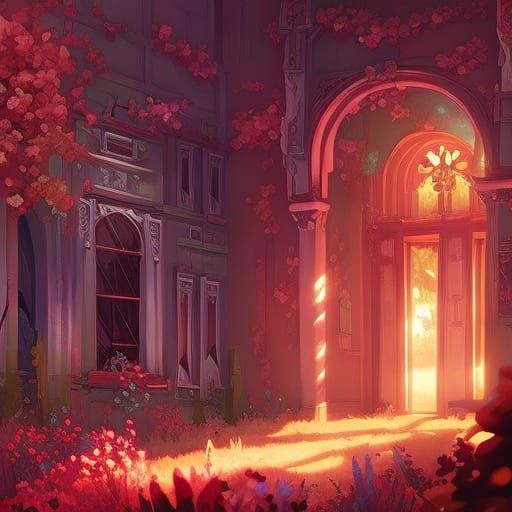 Floral Mansion Digital Art in Zhang Style