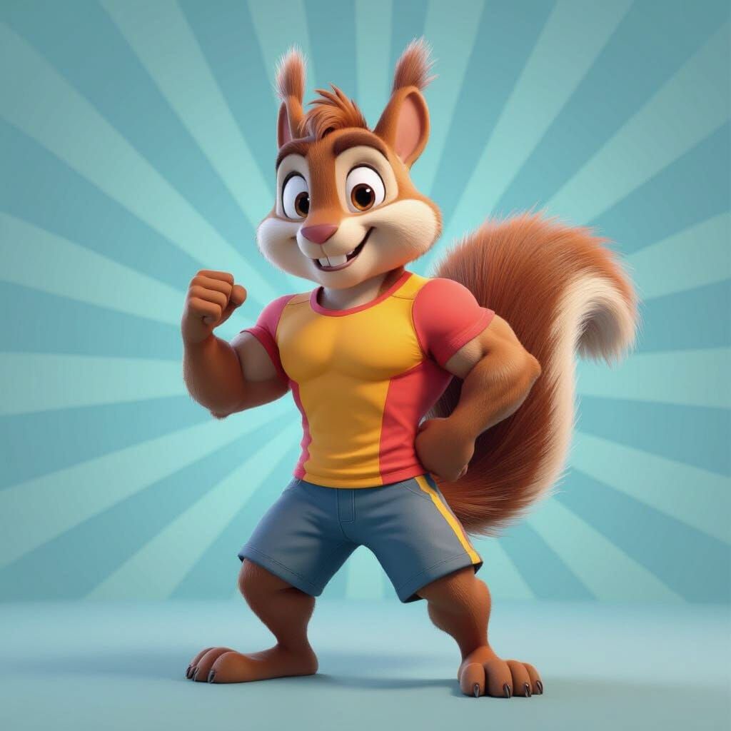 Heroic Cartoon Squirrel in 3D Digital Art