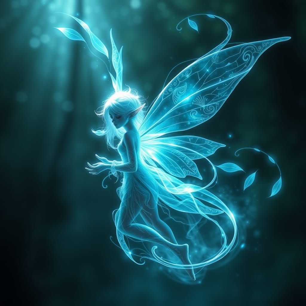 Ethereal Elf with Magic Wisps in Fantasy Setting