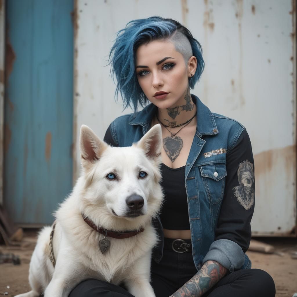 Elegant Woman with Dog in Post-Apocalyptic Pin-Up