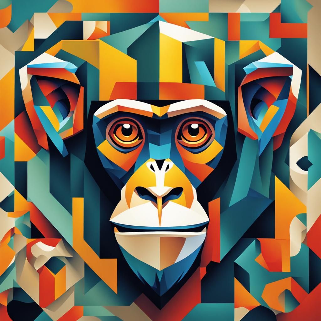 Cubist Monkey in Geometric Art Deco Style