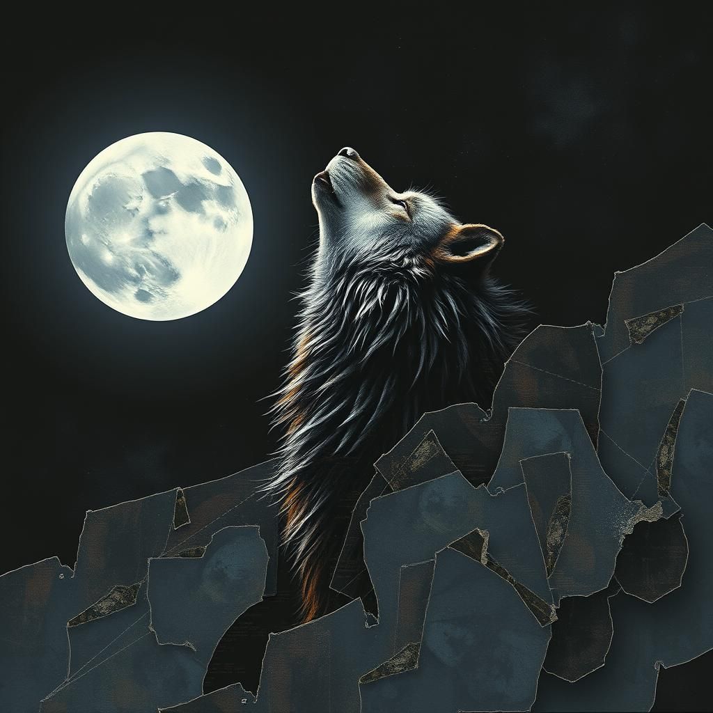 Ethereal Wolf Howling at Moon in Chiaroscuro
