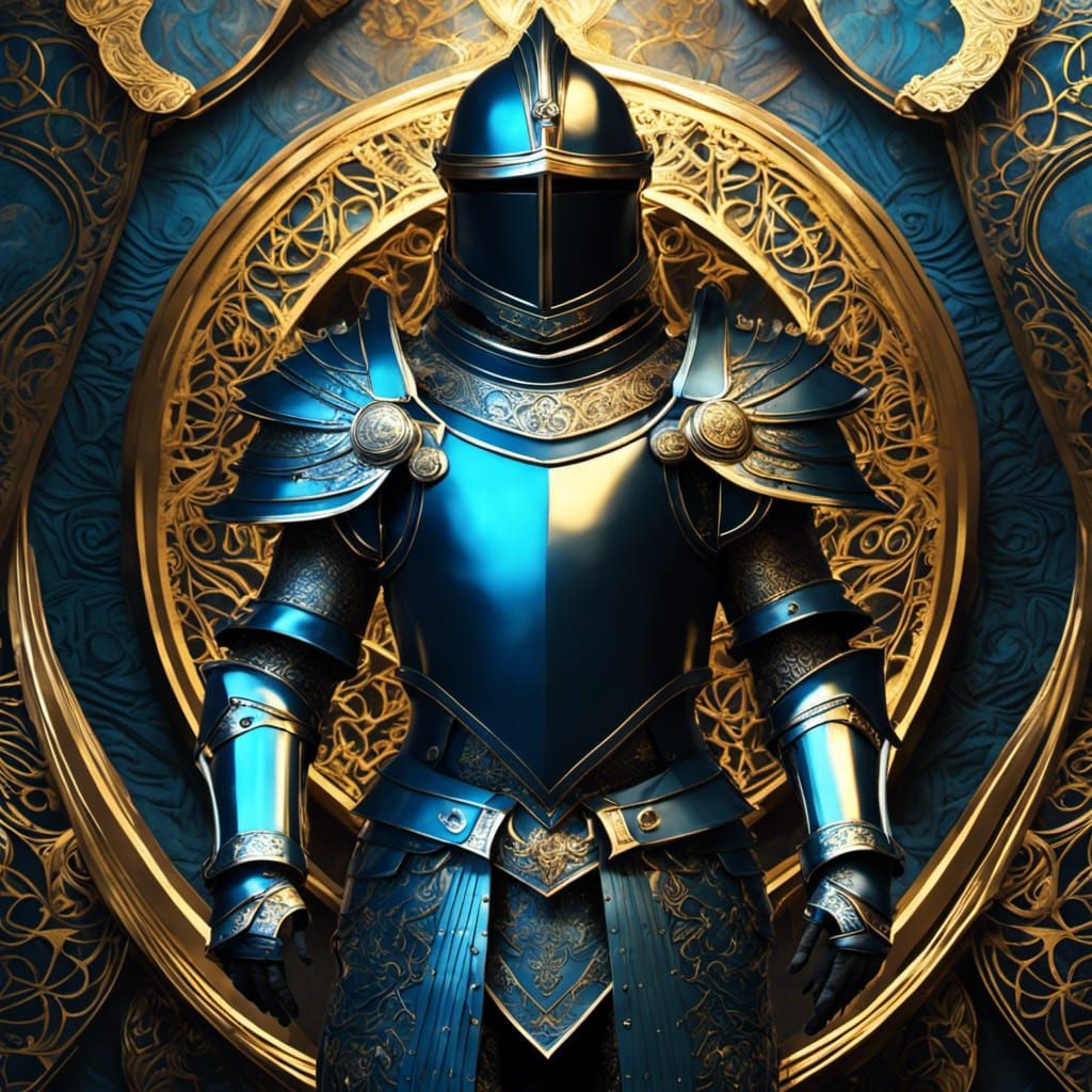 Noble Knight in Gilded Armor with Cosmic Background